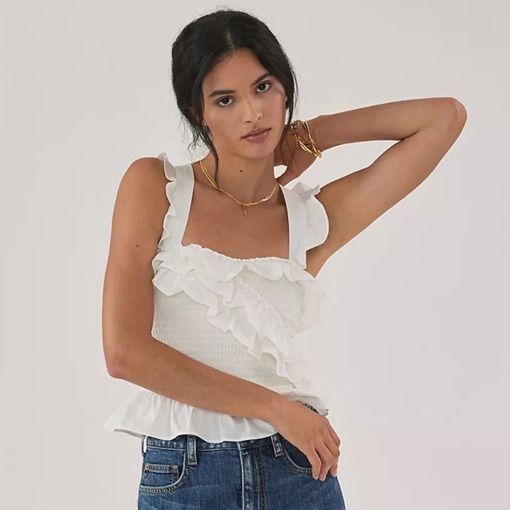 MAEVE SMOCKED RUFFLE TANK Ivory size XL nwt